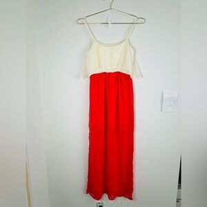 Freebird Off-White & Coral Flowy Maxi Dress - Size Medium Boho Chic Lightweight